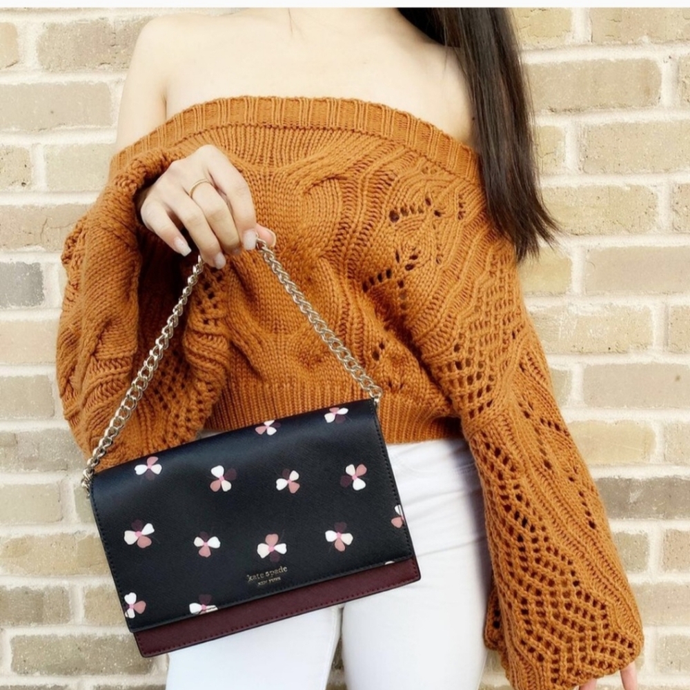 Kate Spade !Black Floral Chain Shoulder Bag